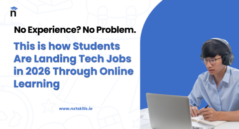 Student learning online and preparing for tech jobs in 2026 through online skill learning and NXT SKILLS courses