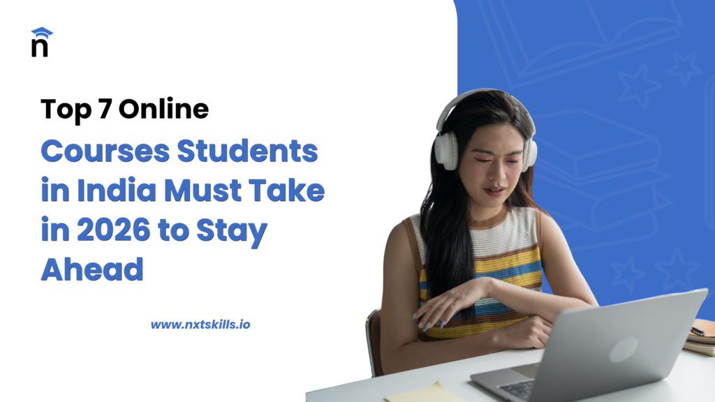 Student learning online and exploring the top career-focused courses in India for 2026, including AI, data science, web development, and digital marketing.